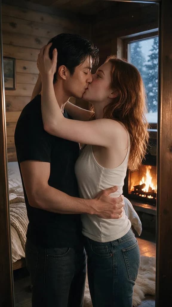 Jade French kissing the man in his cabin