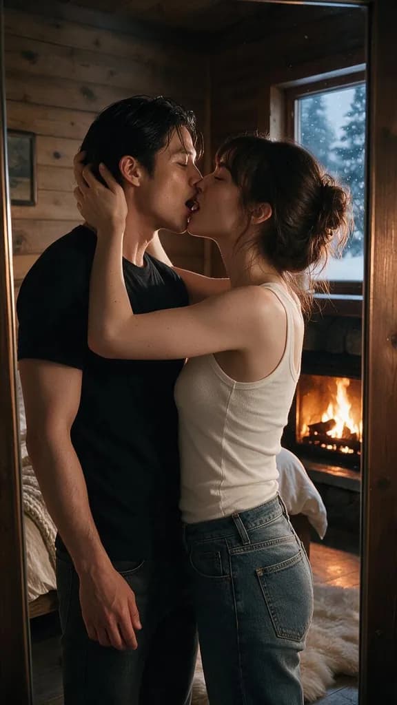 Naomi French kissing the man in his cabin